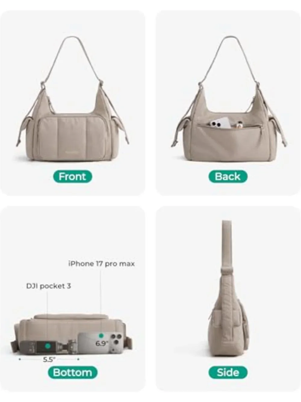 6L Lightweight Nylon Crossbody Bag Adjustable Strap Water-resistant Puffer Hobo